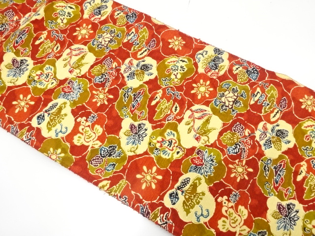 JAPANESE NAGOYA OBI / JODAI TSUMUGI / FLORAL PLANTS